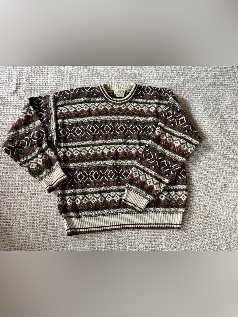St. John's Bay Brown Cream and Black Fair Isle Crewneck Sweater
